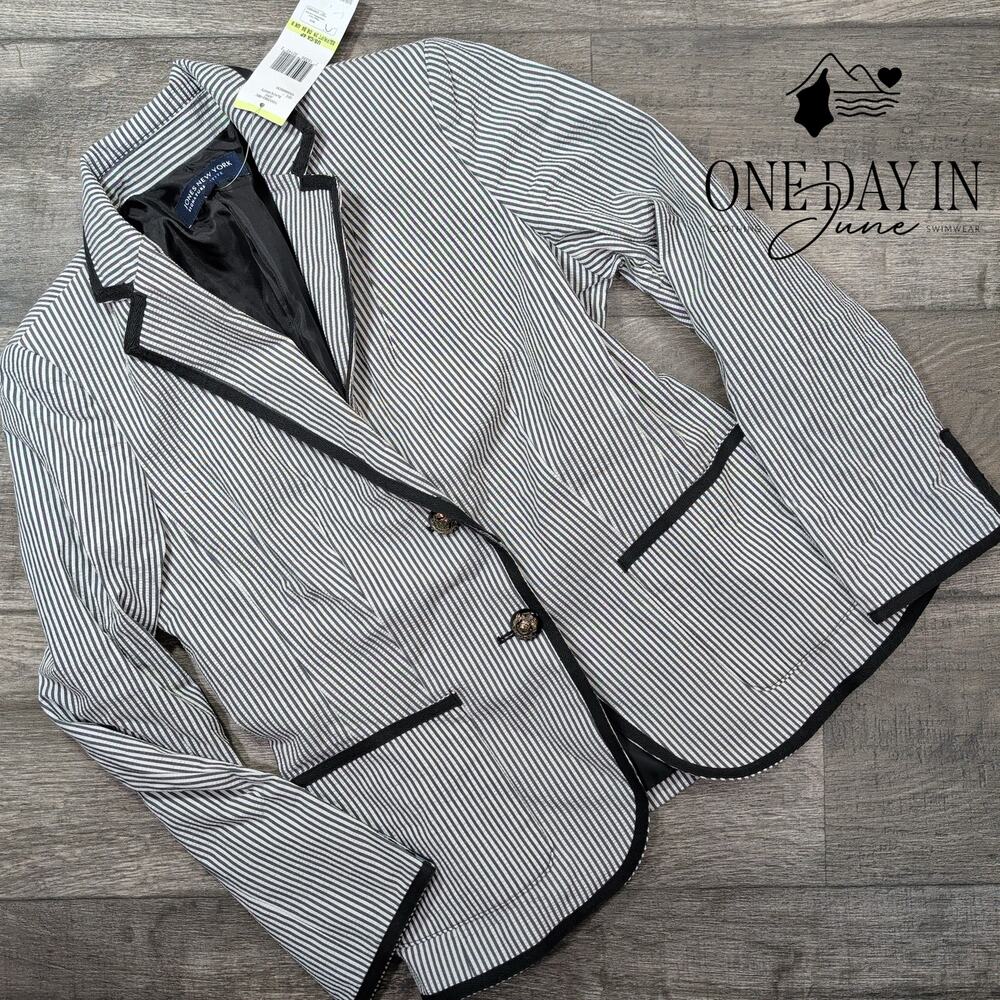 Jones New York Petite Striped 2 Button Blazer Black White NWT Size 4P